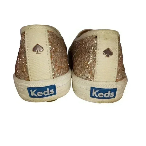 Keds Womens Flat Shoes Beige Glitters Round Toe Slip On Size 6 - Picture 7 of 11
